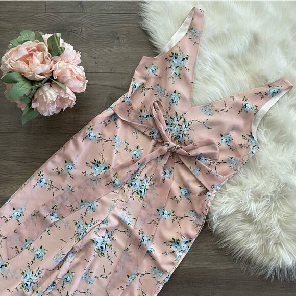 New LPA Alina Light Pink Floral Wide Leg Belted Jumpsuit - Picture 6 of 10